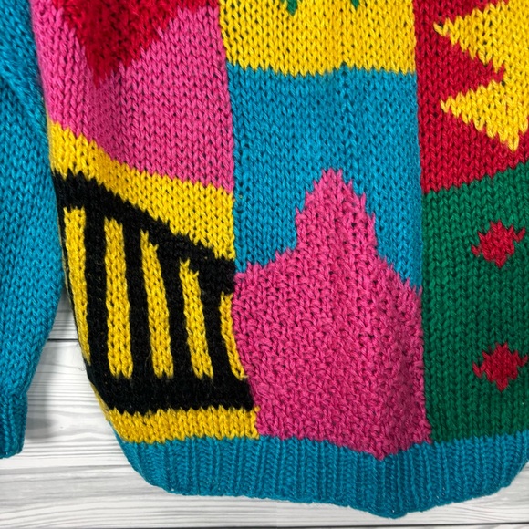 Vintage 80’s One Step Up Hand Knit Acrylic Colorblock Sweater Size Large - Picture 6 of 10